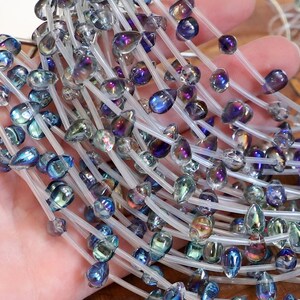 8"  9mm Bermuda Blue - Sahara Green - Vitrail Purple Mystic Glass 12pcs dragon tears drop Beads fire polish recycled