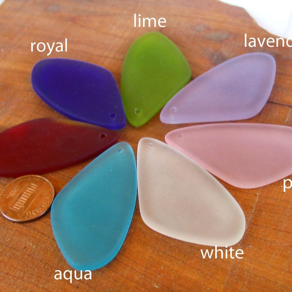 1 / 2 pcs 53mm Aqua Royal Blue Red Pink Lavender Lime Green sea beach glass triangle Sundial Pendant freeform recycled