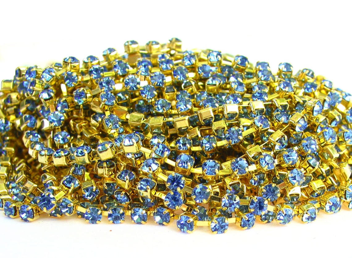 3 Feet 3mm 12SS Rhinestone GOLD / SILVER Plated Brass Chain Trim ...