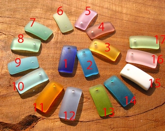2 / 4 pcs 22mm Curved Small Top Drilled Rectangle pendant beach glass bead frosted recycled - Blue Green Yellow Pink Purple - PICK COLOR