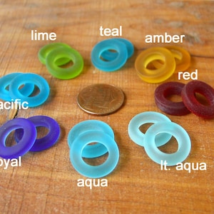 2 / 4 pcs 16mm - Yellow Red Blue Green - bottle ring donut sea beach glass bead frosted recycled - PICK Color