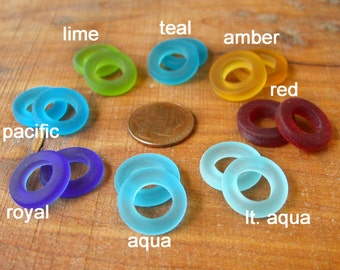 2 / 4 pcs 16mm - Yellow Red Blue Green - bottle ring donut sea beach glass bead frosted recycled - PICK Color