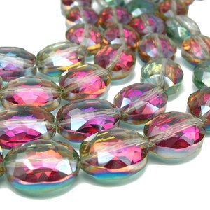 7"  9 pcs 20mm Sahara Green AB designer glass oval Beads faceted Half coat semi transparent - PICK SIZE