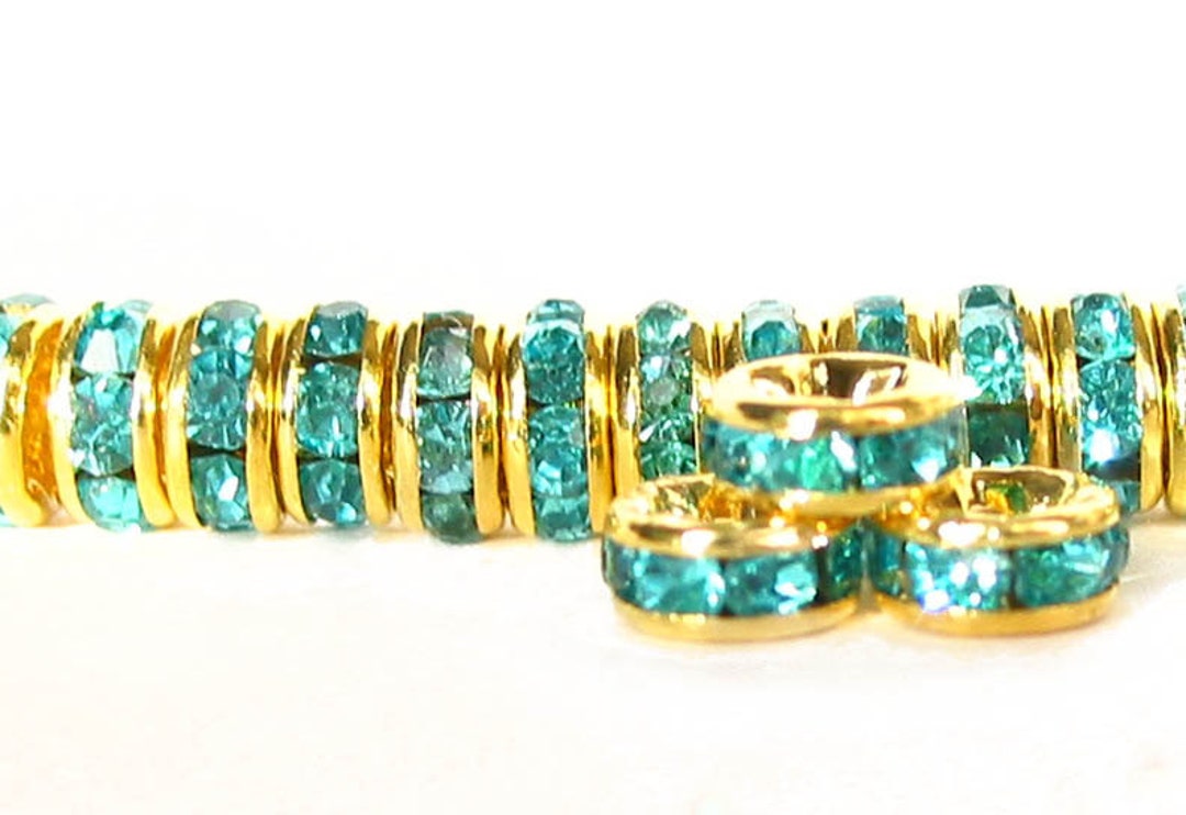 24 Pcs 5mm 6mm 7mm Rhinestone Rondelle Beads Gold Plated Over Brass ...