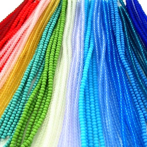 1 / 2 str 8&quot; (67pcs) 4mm RONDELLE seed beads sea beach glass frosted matte recycled SMALL - Pacific Royal Teal Blue Red Yellow Pink Yellow