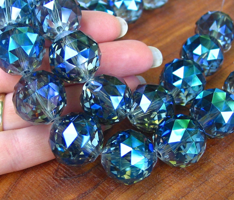 Large 16mm 20mm CLEAR Designer Crystal Faceted Round Beads Etsy