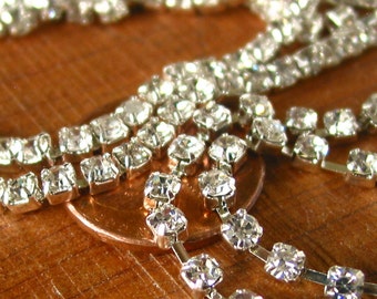 3' / 6' feet Clear 2.9mm DENSE / REGULAR Rhinestone Silver plated brass cup chain trim - 36 inches