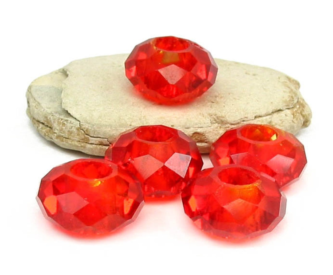 Pave Crystal Beads Large Hole Red 14mm