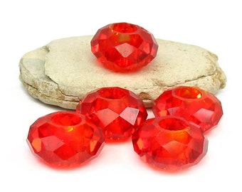 6pcs LARGE HOLE 14mm x 8mm  Hyacinth Red Orange designer glass crystal Beads faceted