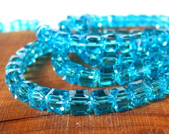 15" 6mm 8mm Aqua Blue CUBE crystal glass 3D Beads faceted - PICK size