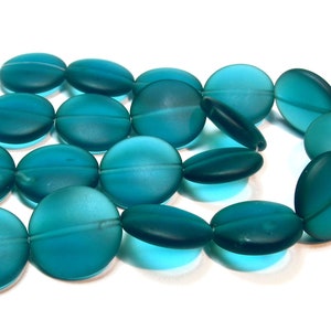4 / 8 str 20mm LARGE sea beach glass bead coin matte frosted small recycled Seafoam Aqua Pacific Blue Lavender Green Teal