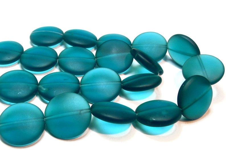 4 / 8 str 20mm LARGE sea beach glass bead coin matte frosted small recycled Seafoam Aqua Pacific Blue Lavender Green Teal