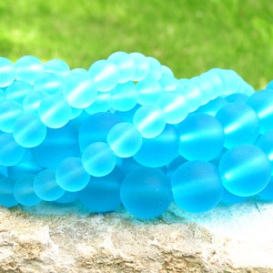 8&quot; 4mm 6mm 8mm 10mm AQUA blue sea beach velvet glass beads matte frosted small round