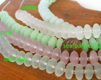 4" / 8" str 12mm LARGE White Pink Seafoam opaque Opal rondelle sea beach glass beads frosted heishi matte disk recycled