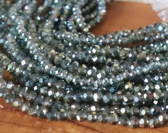 16" 4mm 6mm Olive Green AB rondelle faceted designer crystal glass beads - PICK SIZE