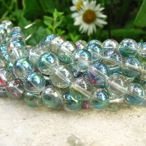 8" 10mm 12mm 14mm Sahara Green Mystic Glass round Beads fire polish AB semi-transparent smooth PICK SIZE