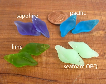2 / 4 pc small 26mm - Lime green - Blue - earring size conch shell pendant sea beach velvet glass bead matte frosted recycled - top drilled