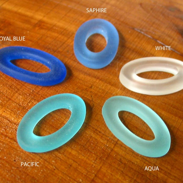 2 / 4 pcs 30 mm anneau ovale donut perles de verre de plage de mer dépoli recyclé - Aqua Pacific Royal Sapphire Blue White - PICK Color