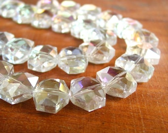 15pcs Clear AA 14mm x 12mm hexagon Designer Crystal Glass Faceted nugget Beads
