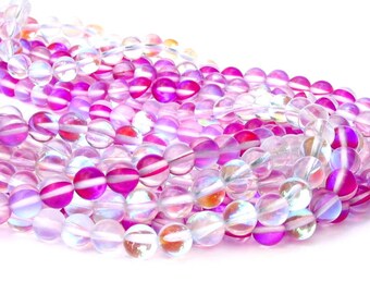 PICK color 15" Aurora Borealis 6mm round Middle Foiled Mystic AB crystal beads  - white - pink - full strand