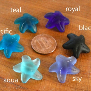 2 / 4 pcs 20mm Aqua Pacific Royal Sapphire Teal Blue Black Small BUTTON starfish sea beach glass pendant bead frosted recycled image 2