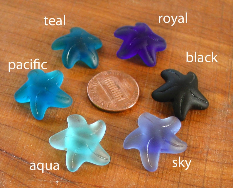 2 / 4 pcs 20mm Aqua Pacific Royal Sapphire Teal Blue Black Small BUTTON starfish sea beach glass pendant bead frosted recycled image 2