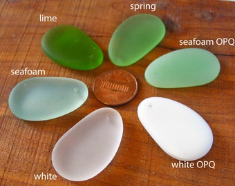 2 / 4 pcs 33mm Seafoam Lime Spring Green White sea beach glass pendant bead pebble oval matte frosted - recycled - PICK