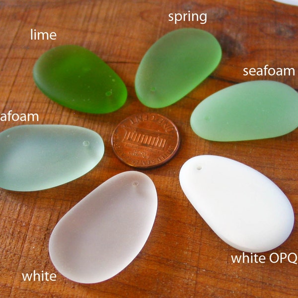 2 / 4 pcs 33mm Seafoam Lime Spring Green White sea beach glass pendant bead pebble oval matte frosted - recycled - PICK