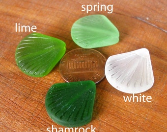 2 / 4 pcs 20mm White - Spring - Shamrock - Lime - Green small shell sea beach glass bead frosted recycled - length drilled pendant - PICK