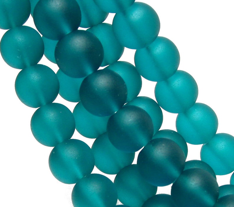 8 6mm 8mm 10mm peacock TEAL blue sea beach velvet glass beads matte frosted round recycled