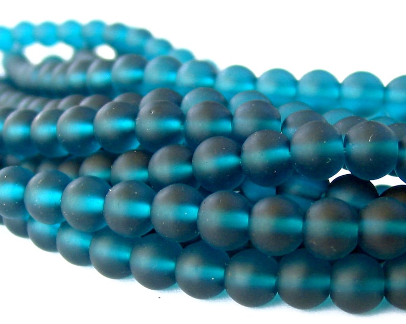 8 6mm 8mm 10mm peacock TEAL blue sea beach velvet glass beads matte frosted round recycled