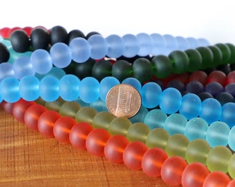 4" / 8"  14mm RONDELLE extra large sea beach glass beads frosted matte - PICK Color