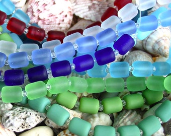 8" 10mm 13mm Barrel nugget rice sea beach glass Beads frosted recycled - Opal - White - Purple - Aqua Blue - Red - Green