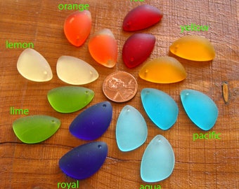 1 / 2 pcs 25mm LEFT Wing Eclipse sea beach glass teardrop drop pendant bead frosted recycled Green Yellow Orange Blue Lavender - PICK Color