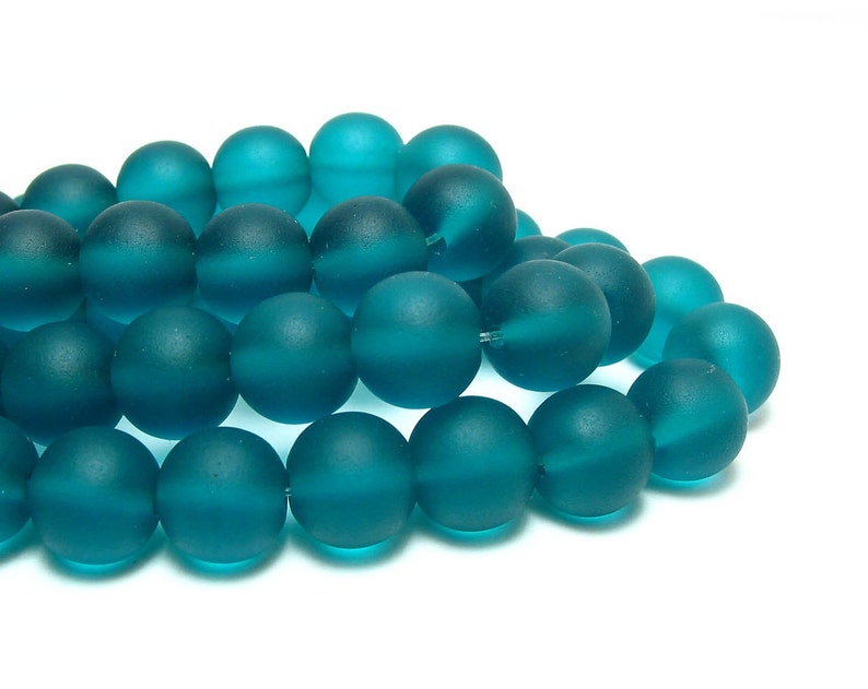 8 6mm 8mm 10mm peacock TEAL blue sea beach velvet glass beads matte frosted round recycled