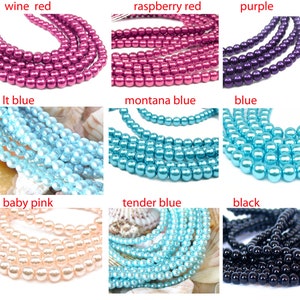 15.5&quot; 3mm 4mm 6mm 8mm 12mm 14mm Round Glass Pearls round small - Black Red Pink Blue Purple - PICK