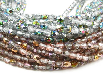 100 pcs 4mm CRYSTAL 1/2 copper / vitrail half coat Czech Fire polish faceted Glass Beads round by PRECIOSA