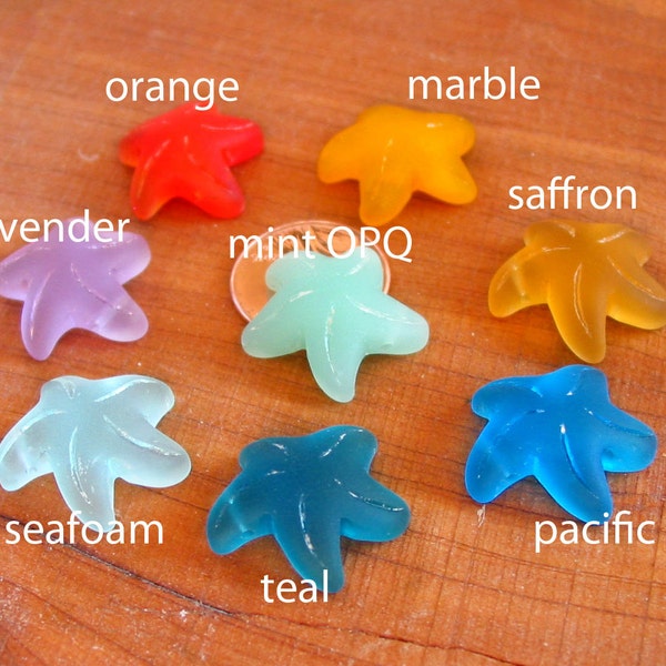 2 / 4 / 6 pcs 20mm TOP SIDE drilled small starfish sea beach glass pendant bead frosted recycled - Lavender Orange Yellow Teal Blue PICK