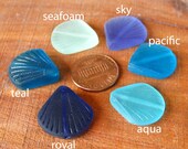 2 4 pcs 20mm Aqua Pacific Teal Royal Sapphire Seafoam Blue small shell sea beach glass bead frosted recycled length drilled pendant - PICK