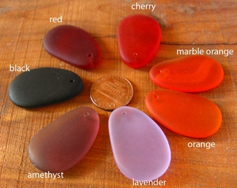 2 / 4 pcs 33mm Orange Red Black Lavender Amethyst Cherry sea beach glass pendant bead pebble oval matte frosted - PICK