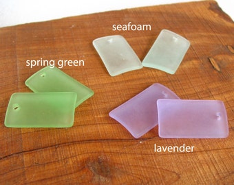 2 / 4 pcs 32mm x 20mm  - Black Teal Pacific Sapphire Blue - curved rectangle sea beach glass pendant beads frosted recycled