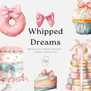 Watercolor Dessert Clipart Bundle: Cakes, Macarons, Candy (PNG Files)(Digital Download