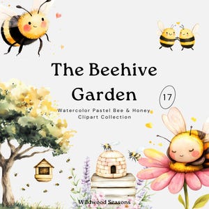Watercolor Beehive Clipart, Cute Bee PNG, Honey & Honeycomb Art for Crafts and Invitations, Digital Download