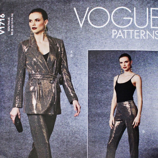 Badgley Mischka designer sewing pattern for jacket and trousers - Vogue 1716 - bust 31.5 to bust 38 - sizes 8 to 16 - UNCUT