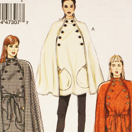 1990's Vogue Cape Pattern in 3 lengths with Asymmetrical Closing - Bust 30.5-36