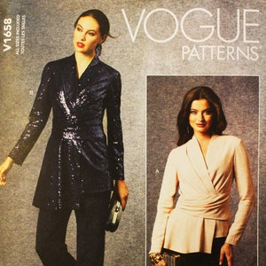 Vogue sewing pattern for asymmetrical top / blouse - Vogue 1658 for women - sizes 8 to 22 - S M L & XL - bust 31.5 to 44 - UNCUT