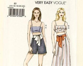 Sewing pattern for cropped top / bralette & shorts and pants - Vogue 9320 - very easy - bust 36 to 44 inches - size 14 to 22 - UNCUT