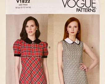 Vogue sewing pattern for dress - Vogue 1822 - bust 31.5 to 38 inches - sizes 8 to 16 - UNCUT