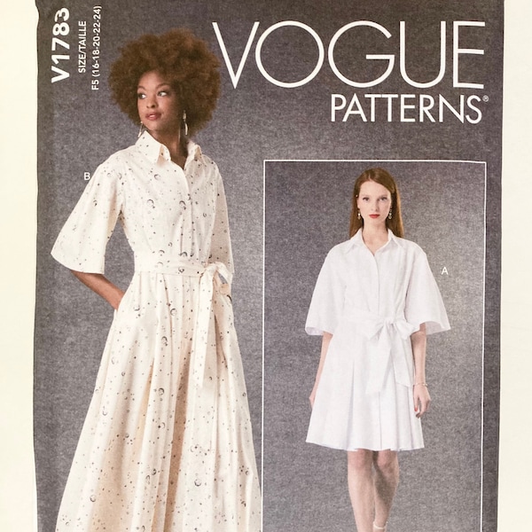 Vogue sewing pattern for dress / shirtdress - Vogue 1783 - bust 38 to 46 inches - sizes 16 to 24 - UNCUT