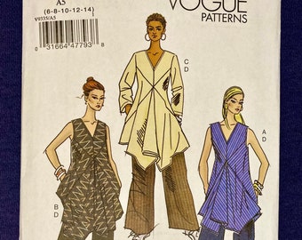 Vogue sewing pattern for tops / tunics and wide leg pants - Vogue 9335 - sizes 6 to 14 - bust to 30.5 to 36 - UNCUT